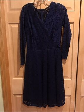 New Missmay Women's Long Sleeve Navy Lace A-Line Dress
